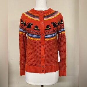 Modcloth Halloween Spooky Orange Cat Witches Cardigan Sweater